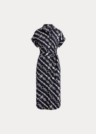 Ralph Lauren Anchor-Print Crepe Skjortekjole Dame Danmark (DRGAH0517)